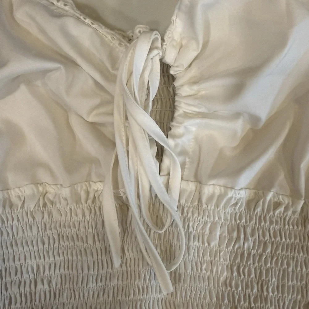 Coquette Ruffle Babydoll Top M Romantic Y2K Boho Fairy Keyhole Tie White V-Neck - Picture 4 of 9